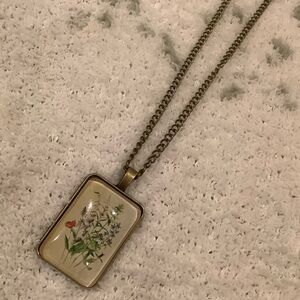 Wildflowers Floral Brass Pendant Necklace with Chain NWT
